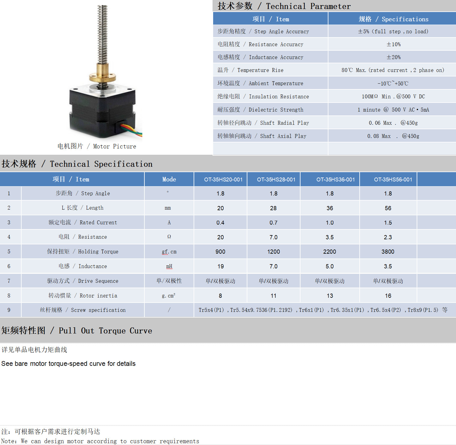 35系列丝杆电机技术参数