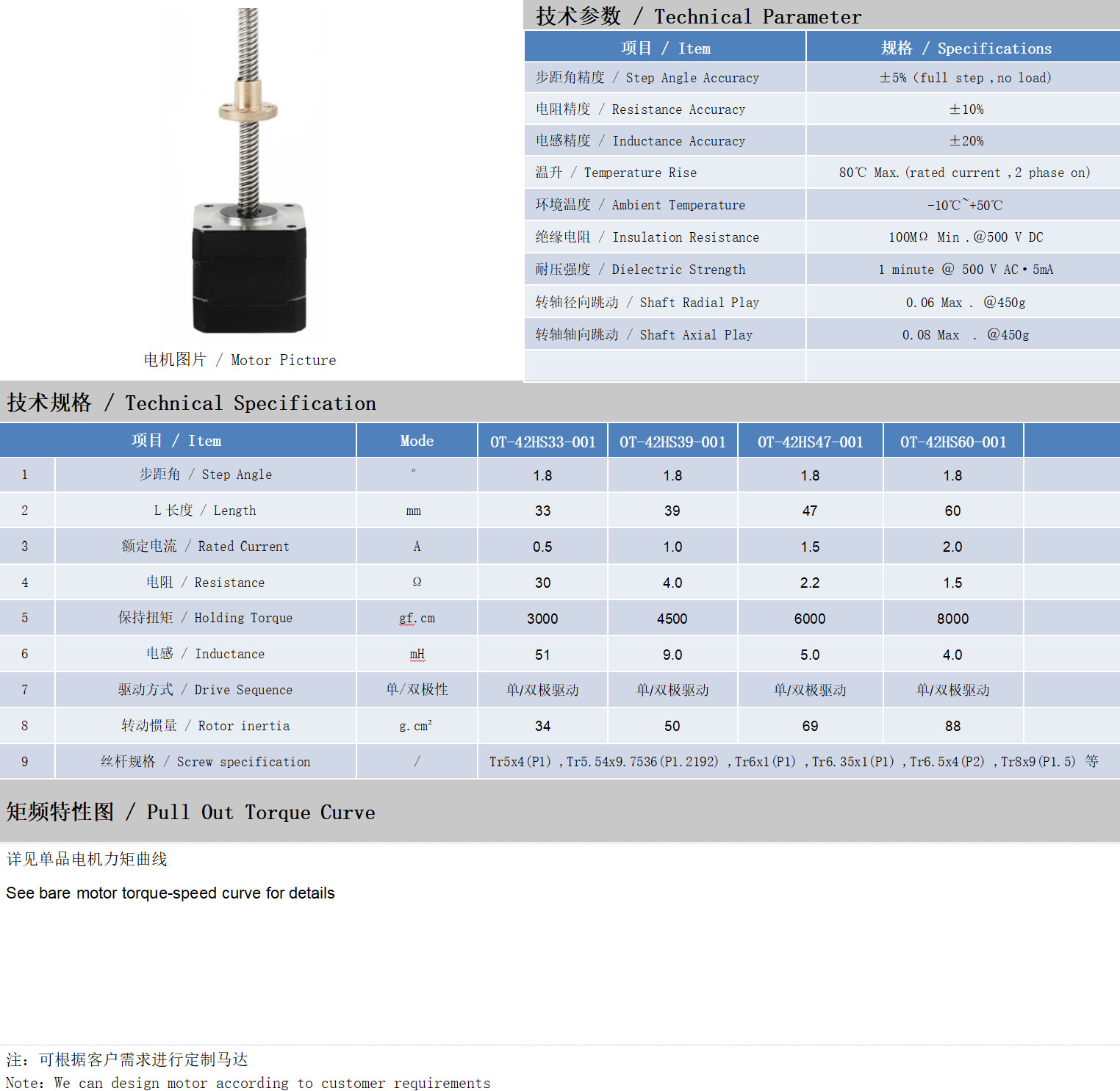 42系列丝杆电机技术参数